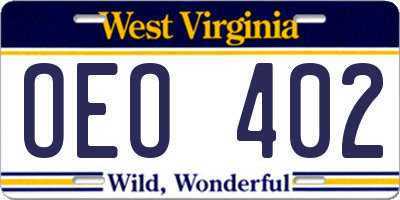 WV license plate OEO402