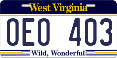 WV license plate OEO403