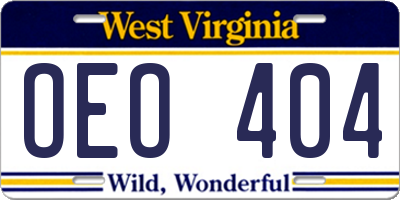 WV license plate OEO404