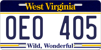 WV license plate OEO405