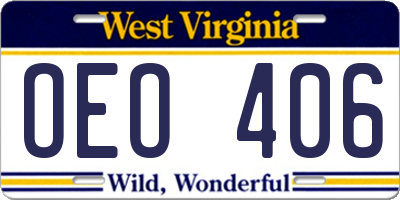 WV license plate OEO406