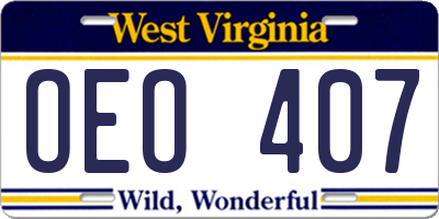 WV license plate OEO407