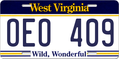 WV license plate OEO409