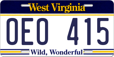 WV license plate OEO415