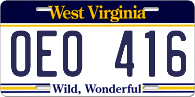 WV license plate OEO416