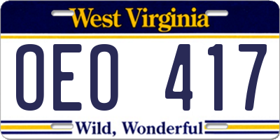 WV license plate OEO417
