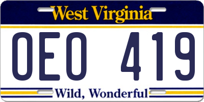 WV license plate OEO419