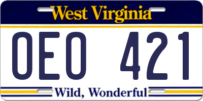 WV license plate OEO421