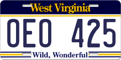 WV license plate OEO425