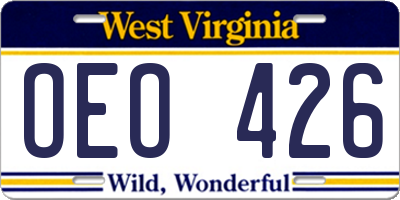 WV license plate OEO426