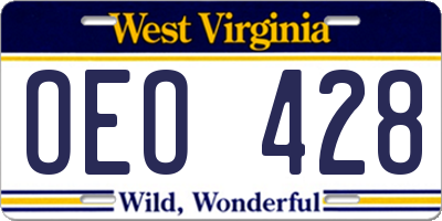 WV license plate OEO428