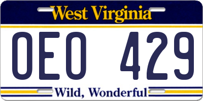 WV license plate OEO429