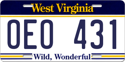 WV license plate OEO431
