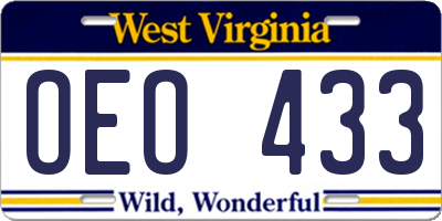 WV license plate OEO433
