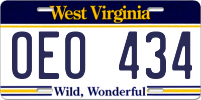 WV license plate OEO434