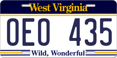 WV license plate OEO435