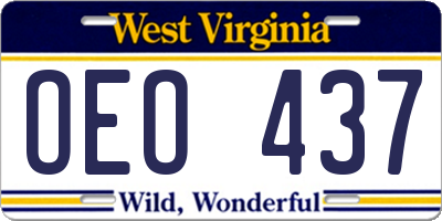 WV license plate OEO437