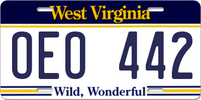 WV license plate OEO442