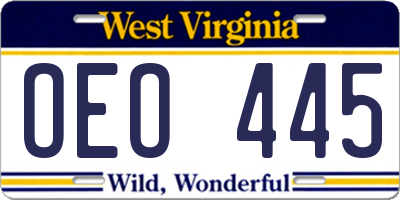 WV license plate OEO445