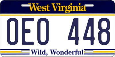 WV license plate OEO448