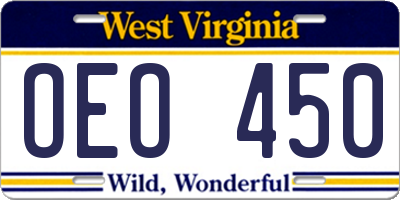 WV license plate OEO450