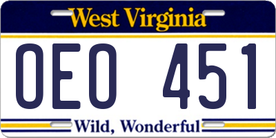 WV license plate OEO451