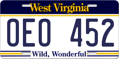 WV license plate OEO452