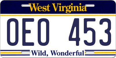 WV license plate OEO453