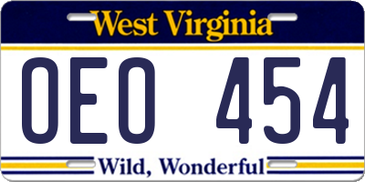 WV license plate OEO454