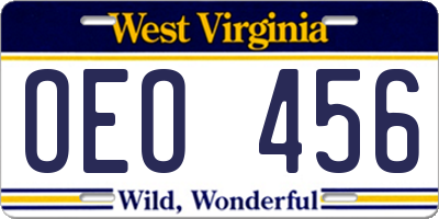 WV license plate OEO456