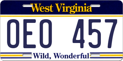 WV license plate OEO457