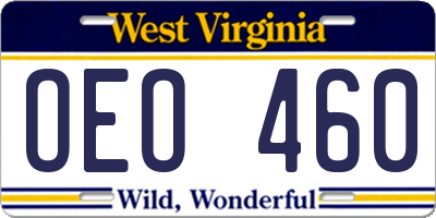 WV license plate OEO460