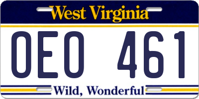 WV license plate OEO461