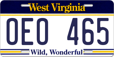 WV license plate OEO465