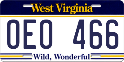 WV license plate OEO466