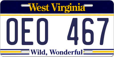 WV license plate OEO467