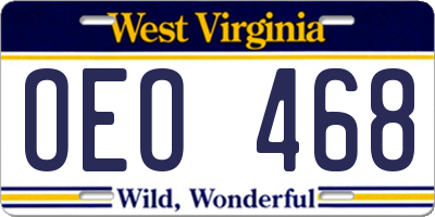 WV license plate OEO468
