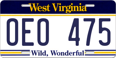 WV license plate OEO475