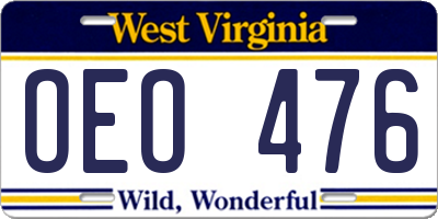 WV license plate OEO476