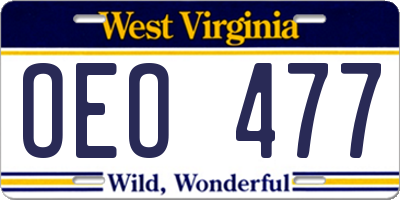 WV license plate OEO477