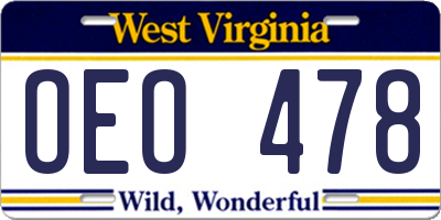 WV license plate OEO478