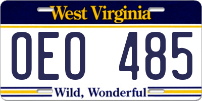 WV license plate OEO485