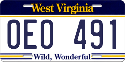 WV license plate OEO491