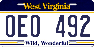 WV license plate OEO492