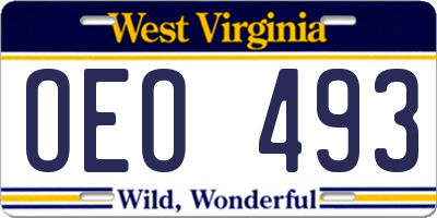 WV license plate OEO493