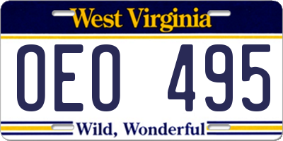 WV license plate OEO495