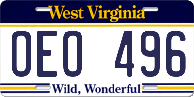 WV license plate OEO496