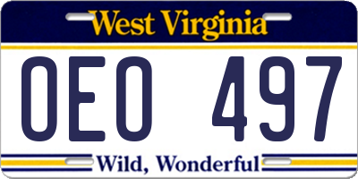 WV license plate OEO497
