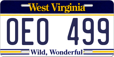 WV license plate OEO499