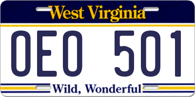 WV license plate OEO501